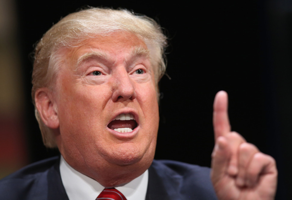 AMES, IA - JULY 18: Republican presidential hopeful businessman Donald Trump fields questions at The Family Leadership Summit at Stephens Auditorium on July 18, 2015 in Ames, Iowa. According to the organizers the purpose of The Family Leadership Summit is to inspire, motivate, and educate conservatives. (Photo by Scott Olson/Getty Images)